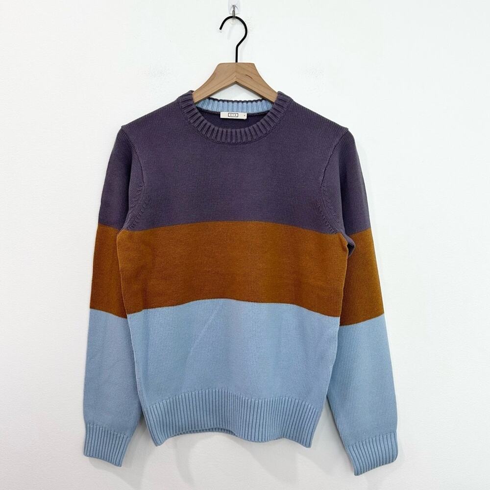 AYR The Yachty Moma Luxury Wool Sweater Purple Orange Blue Striped size Small